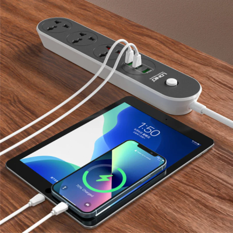Supresor de Picos LDNIO SC3301 con 3 Tomacorrientes y 3 Puertos USB | Protección y Carga Rápida