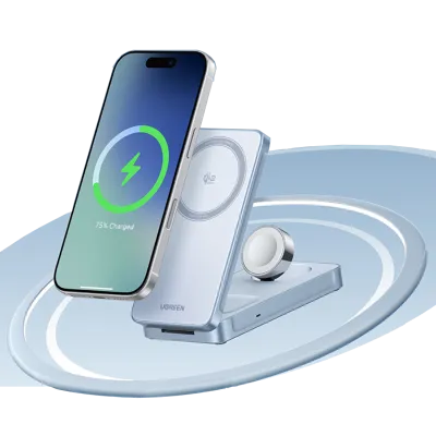 Cargador Inalámbrico UGREEN MagSafe 3 en 1 25w Qi2 para iPhone, AirPods y Apple Watch ⚡