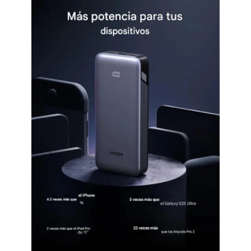 Power Bank UGREEN 20000 mAh 30W con Pantalla LED y Carga Rápida