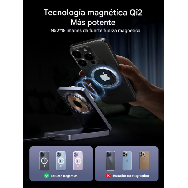 UGREEN W706 45023 – Cargador Inalámbrico Magnético 2 en 1 15W