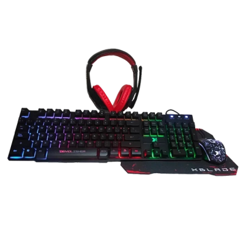 Combo Gamer 4 en 1 XBlade Demolisher GXB KMHP370 | Teclado Mecánico Mouse Gamer Audífono con Micrófono y Mousepad