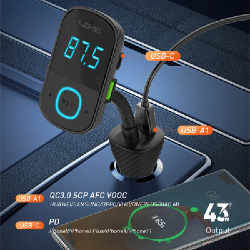 Cargador para Auto LDNIO C705Q 43W con Reproductor Bluetooth | Carga Rápida y de Alta Calidad