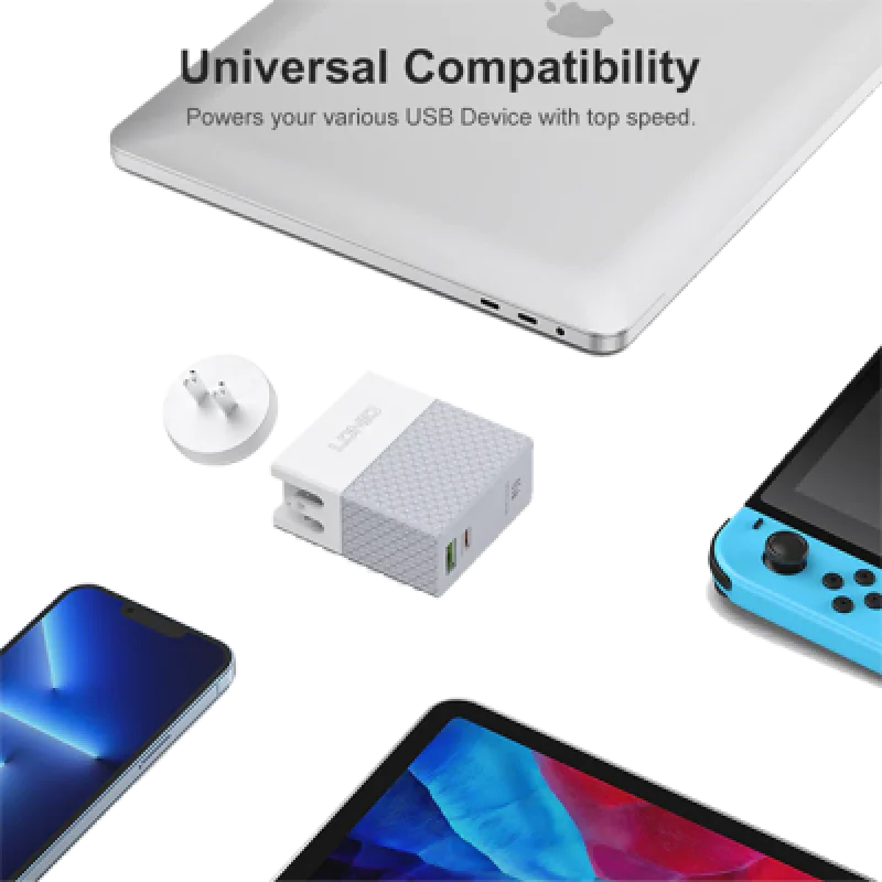Adaptador Carga Rápida LDNIO A2620C 65W PD | USB-C + USB-A