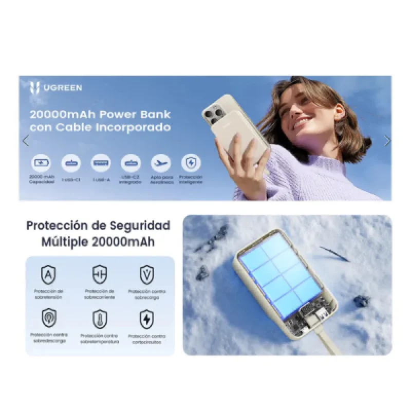 PowerBank Ugreen 20000 mAh 30 W PB521 – Carga rápida