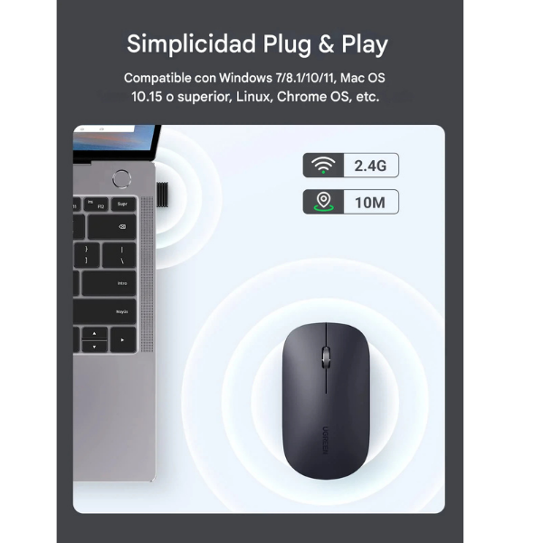 Mouse UGREEN 90372 Inalámbrico 2.4GHz – 4000 DPI, Silencioso y Portátil