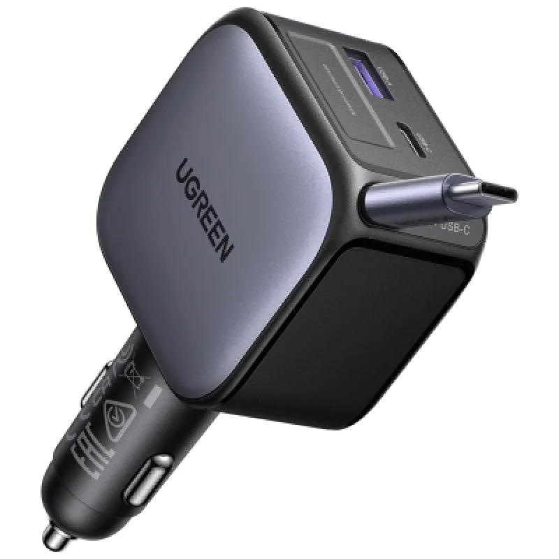Cargador de coche UGREEN EC603 90W con cable retráctil | Carga Rápida