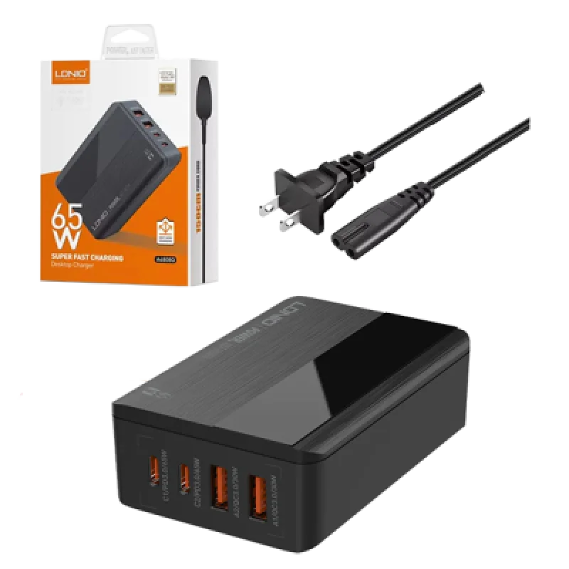 Cargador de escritorio LDNIO 65W | Carga Rápdia Múltiples Dispositivos