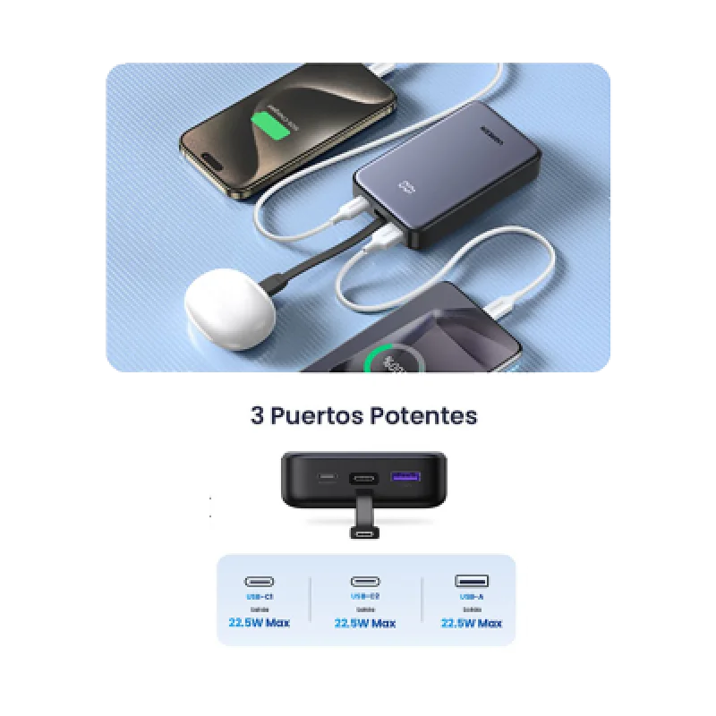 Power Bank UGREEN 20000mAh 20W PB505 Carga Rápida USB-C