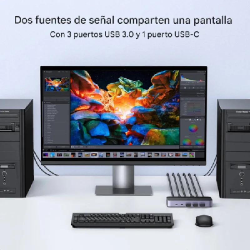 Conmutador Ugreen CM664 HDMI KVM Switch 2 en 1   Negro