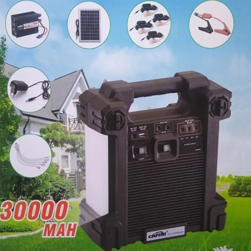 Kit Solar Portátil Cafini CN TY3999FM BT: Energía Solar 12V 20000mAh Carga Rápida y Iluminación para Dispositivos y Más