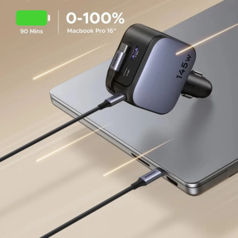 Cargador de Auto UGREEN 145W 4 Puertos USB-C | Cable Retractil