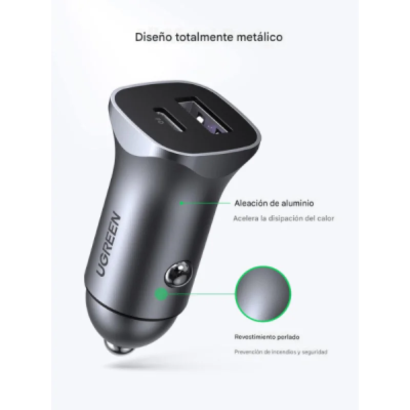 Cargador de Auto UGREEN 30W Dual USB A + USB C