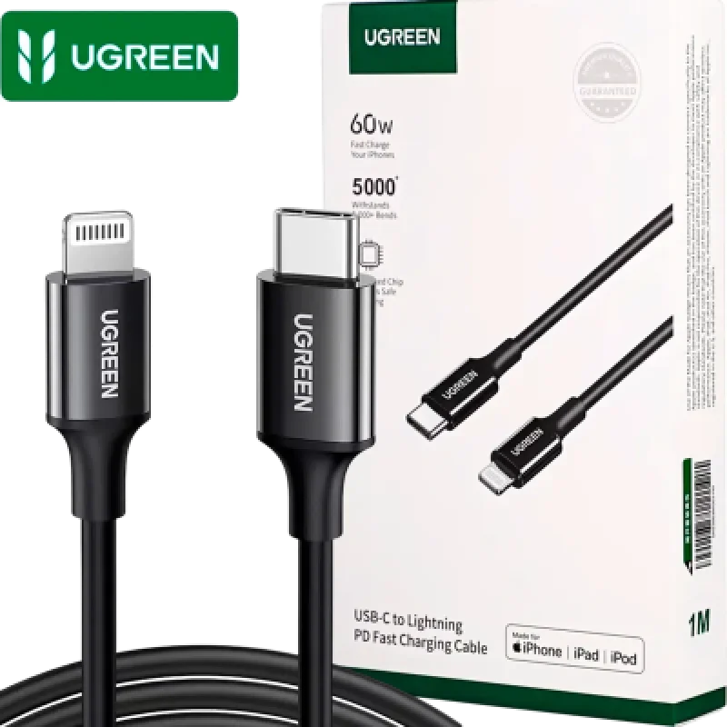 Cable USB-C a Lightning UGREEN 60W MFi Carga Rápida iPhone