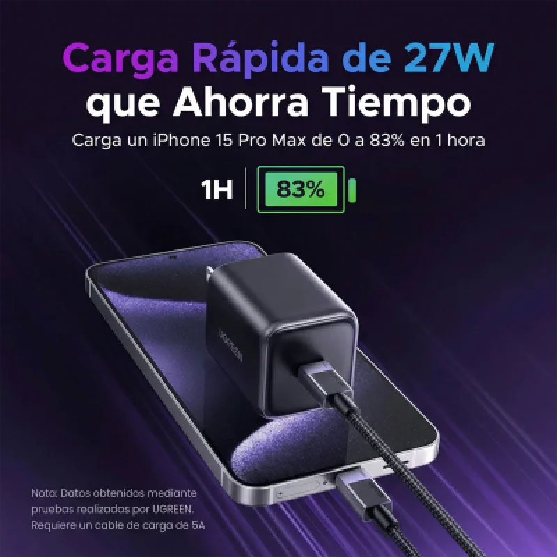 Cargador UGREEN 45W GaN USB-C PD X524 para iPhone y Galaxy