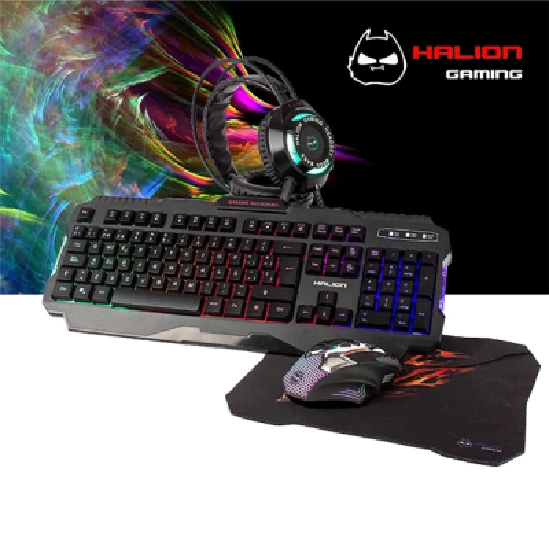 Combo Gamer Halion 4 en 1 HA 870C | Teclado Mecánico Mouse Audífono y Mousepad
