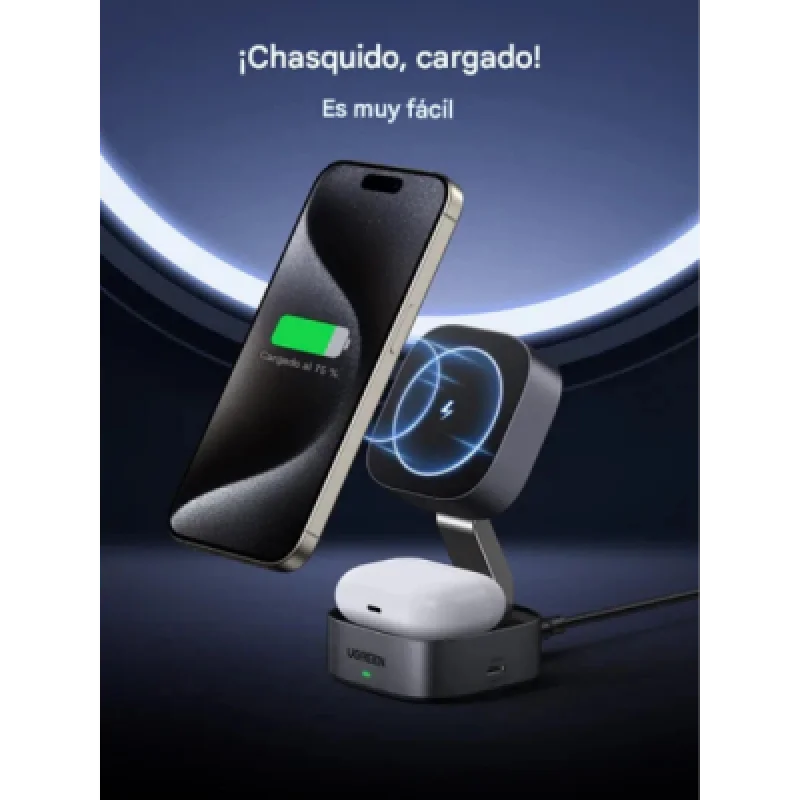 UGREEN W702 35316 – Cargador Inalámbrico Magnético 2 en 1 15W