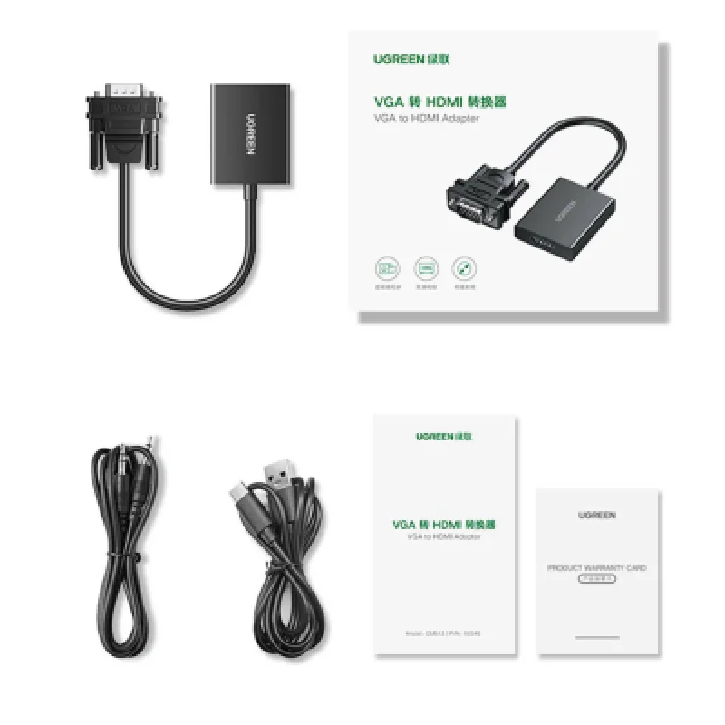 Cable Adaptador Ugreen VGA a HDMI 1080p con Audio USB-C