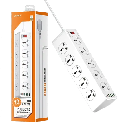 Supresor de Picos LDNIO SC10610 con 10 Tomacorrientes 4 Puertos USB 