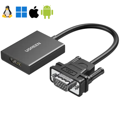 Cable Adaptador Ugreen VGA a HDMI 1080p con Audio y USB-C