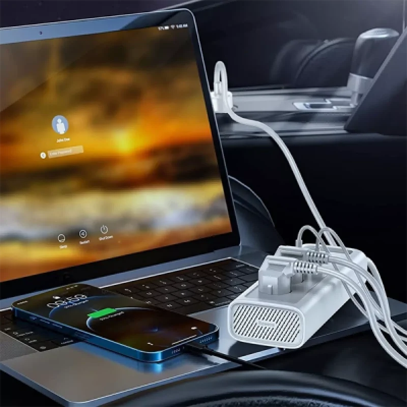 Inversor de Corriente para Coche Baseus 150W con Salidas Tipo C y USB | Carga Rápida para Automóvil