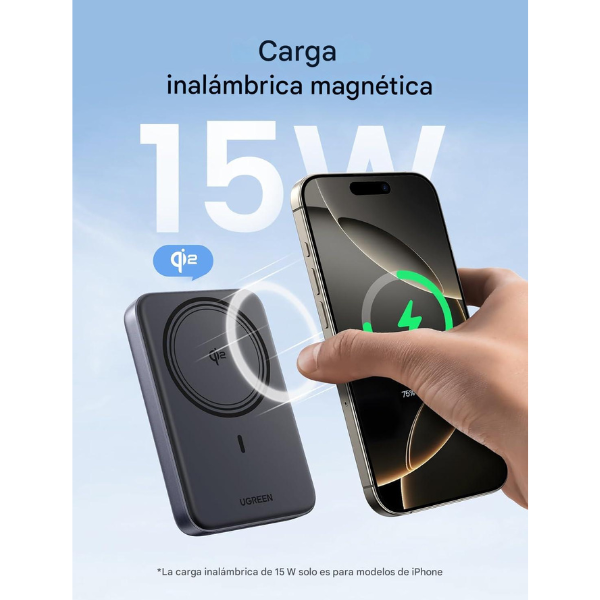 Power Bank UGREEN Magsafe Qi2 10 000 mAh – 15 W Inalámbrico + 30 W PD USB-C