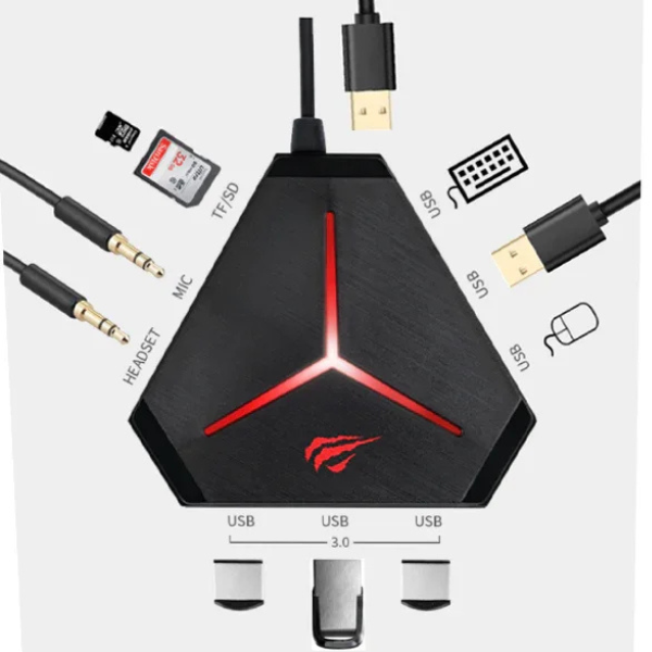 Hub USB Gamenote H95– 6 puertos, lector de tarjeta y jack de audio