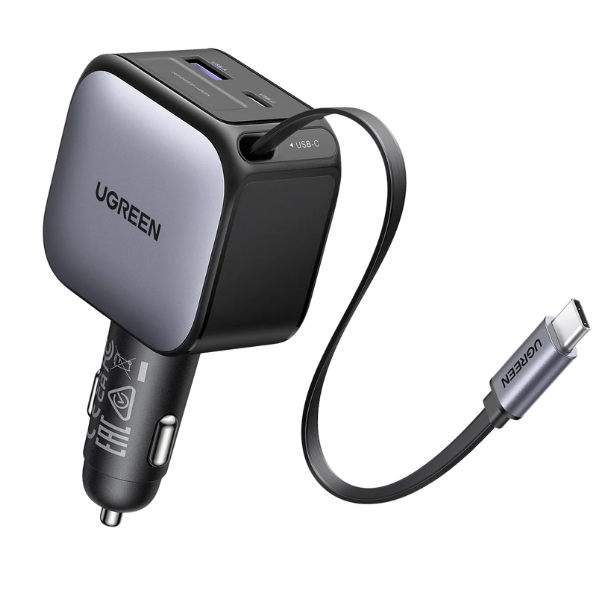 Cargador de coche UGREEN EC603 90W con cable retráctil