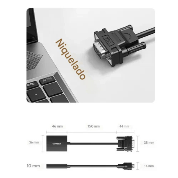 Adaptador UGREEN CM513 (50945) VGA a HDMI con Audio y USB-C