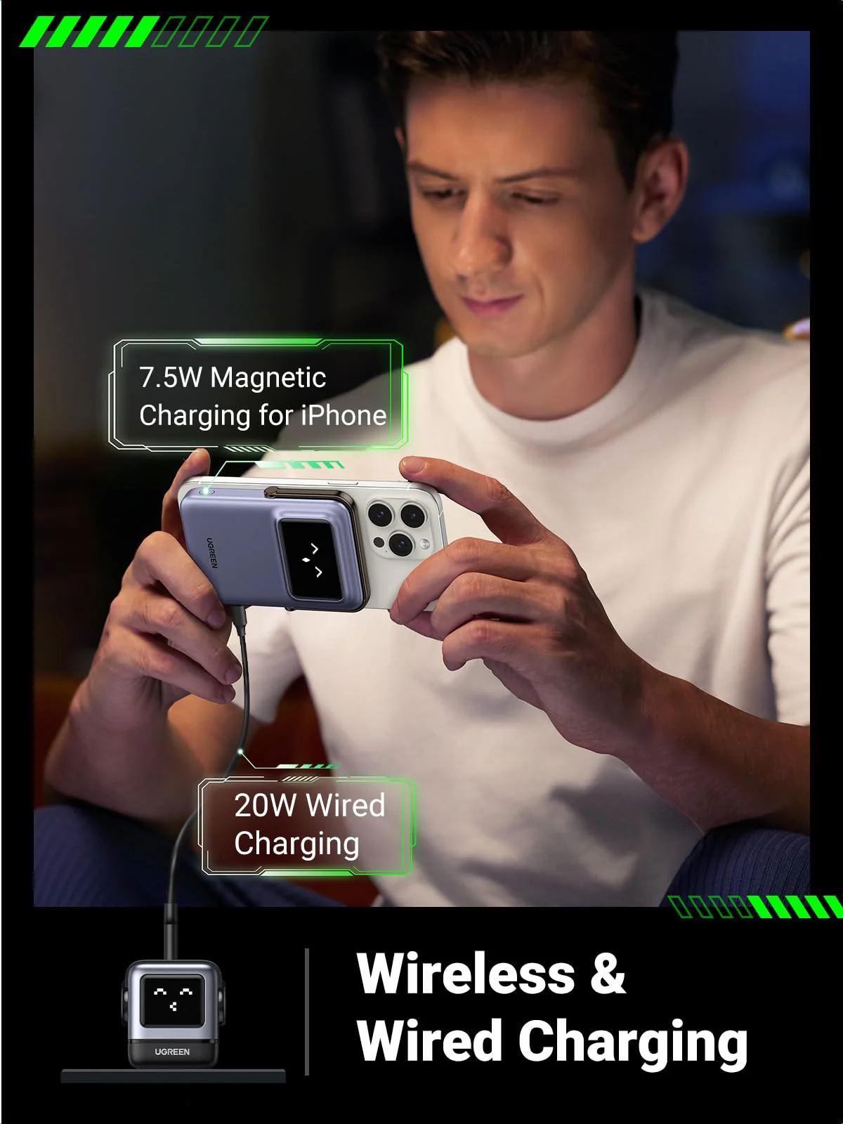  🔋 Ugreen Power Bank Inalámbrico 10000mah 20w Pd 7.5w Qi 45327 Color Plateado⚡ 