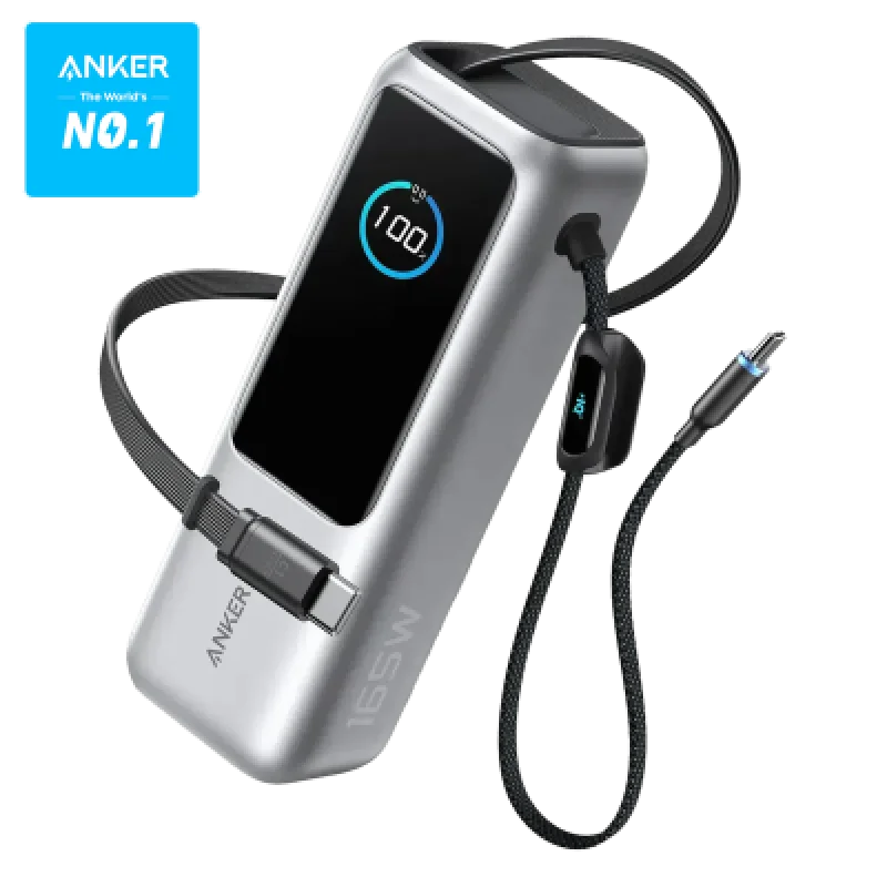 Power Bank Anker 25000mAh 165W Carga Rápida Cable USB-C Integrado