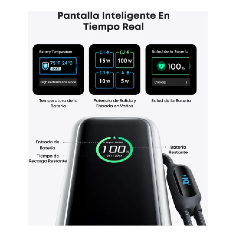 Power Bank Anker 25000mAh 165W Carga Rápida Cable USB-C Integrado
