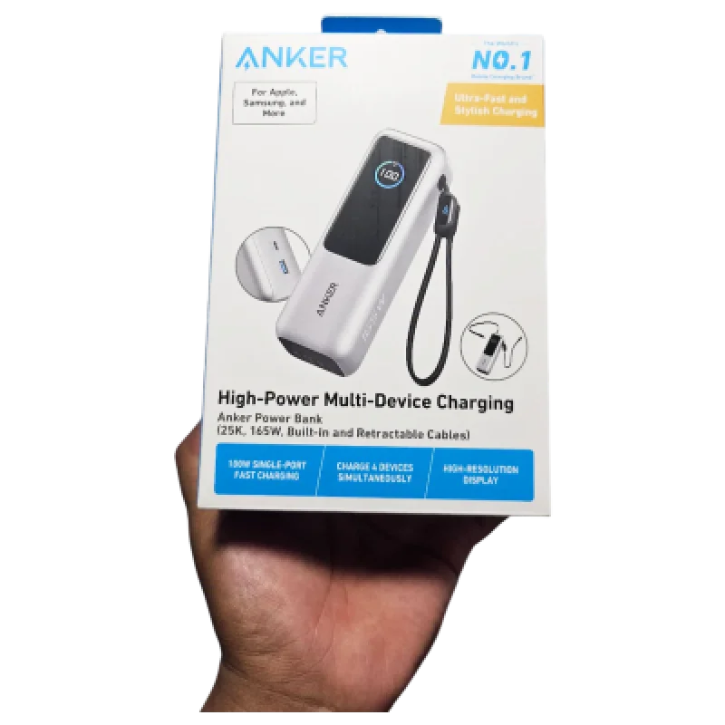Power Bank Anker 25000mAh 165W Carga Rápida Cable USB-C Integrado