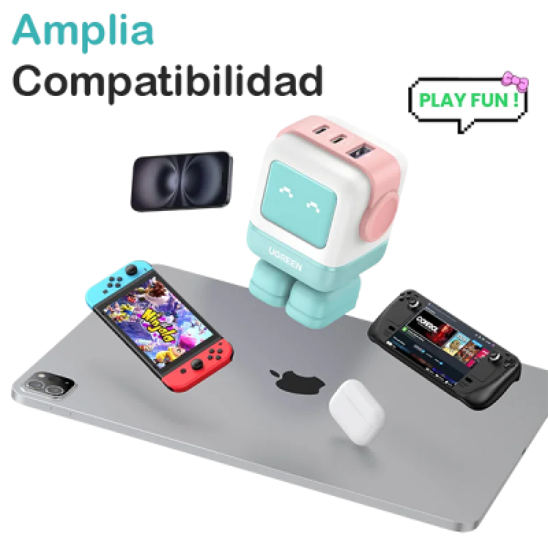 Cargador Rápido Ugreen UNO 65W GaN 3 Puertos✨ideal para iPhone MacBook y otros✔