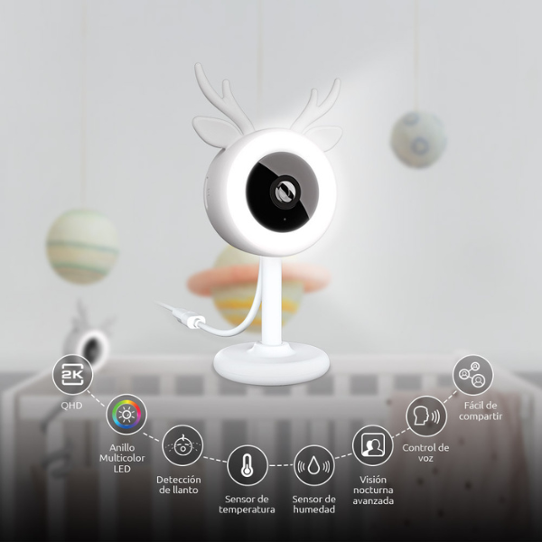 Cámara inteligente para bebé Nexxt 2K con sensor de temperatura y luz RGB